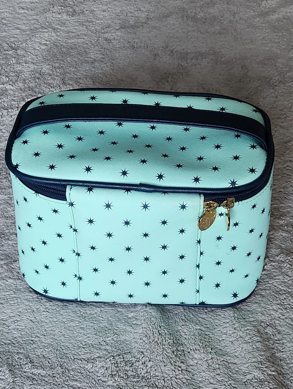 Dabney Lee Mint Navy Star Print Cosmetic Travel Toiletries Bag Pouch Duo Set